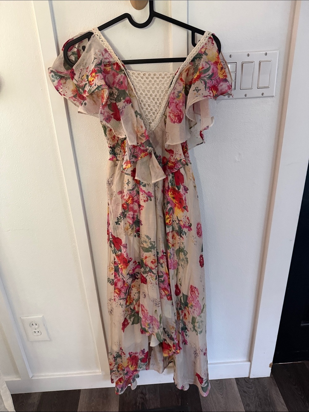 Joyfolie Beige Floral Maxi Dress with Pink & Red Blooms